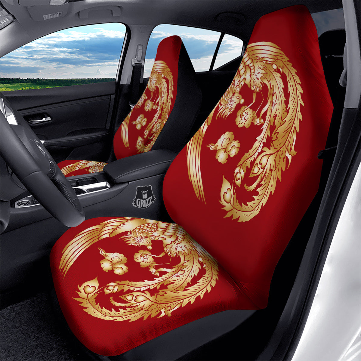 Phoenix Chinese Print Car Seat Covers-grizzshop