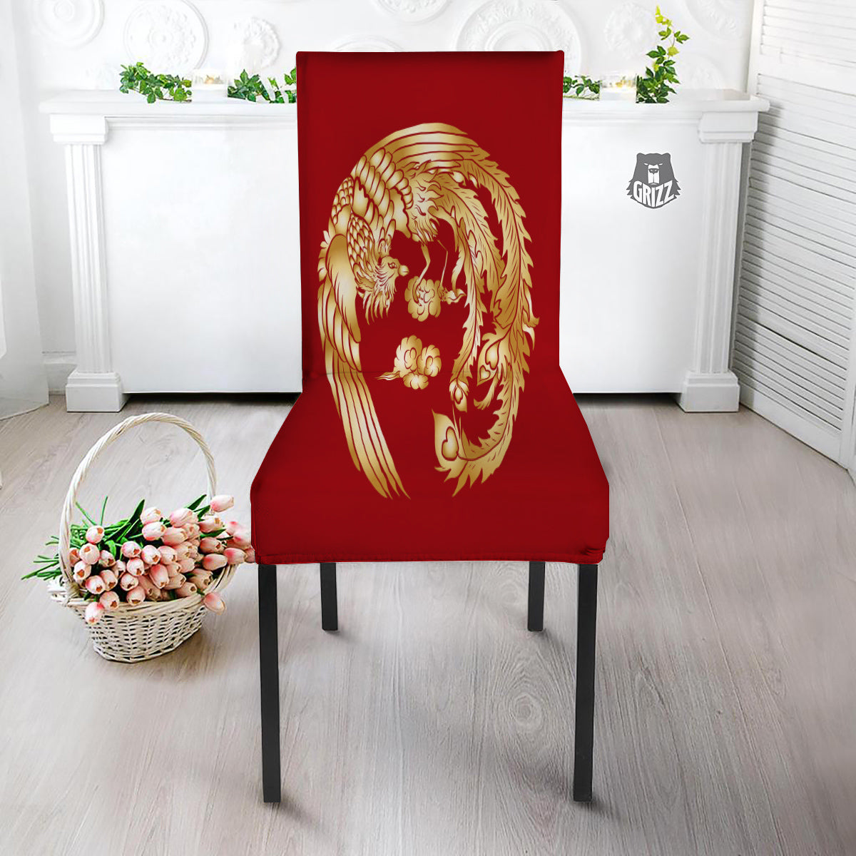 Phoenix Chinese Print Dining Chair Slipcover-grizzshop