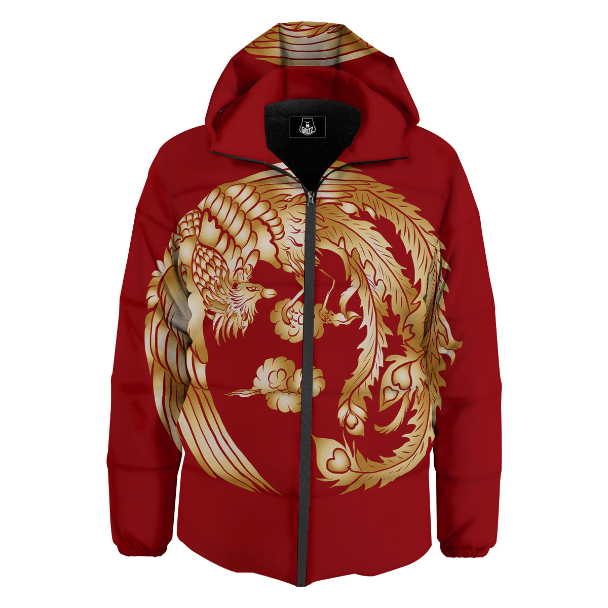 Phoenix Chinese Print Down Jacket-grizzshop