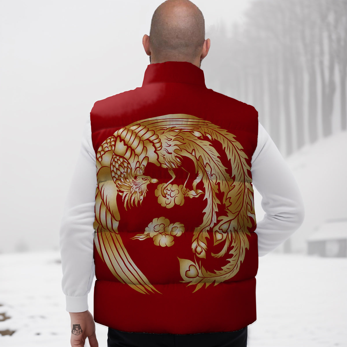 Phoenix Chinese Print Down Vest