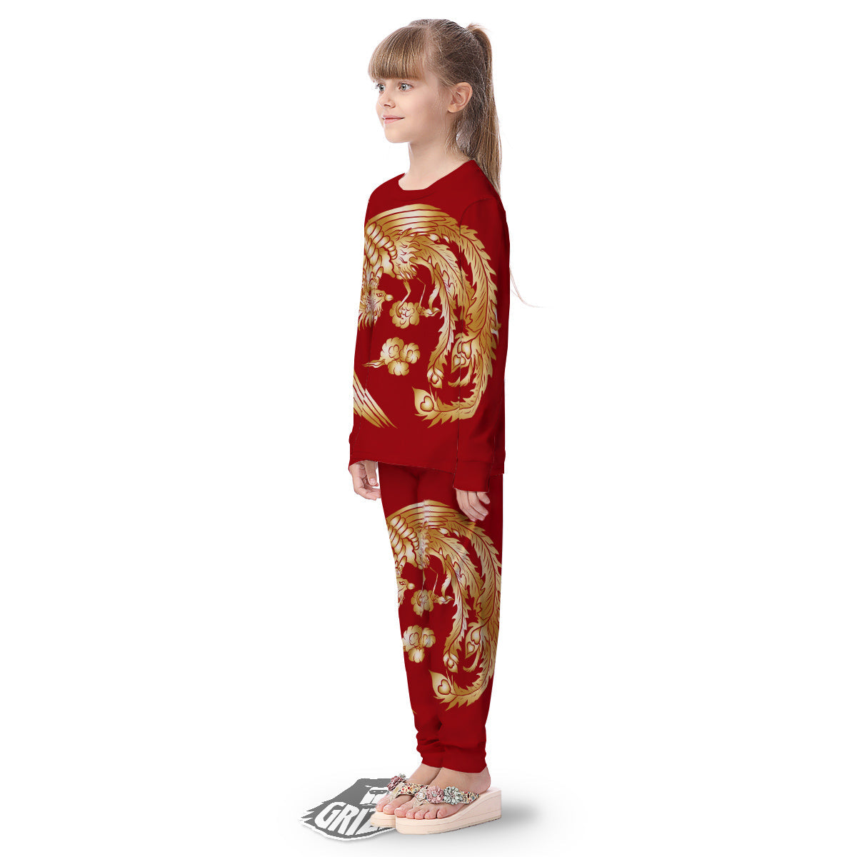 Phoenix Chinese Print Kid's Pajamas-grizzshop