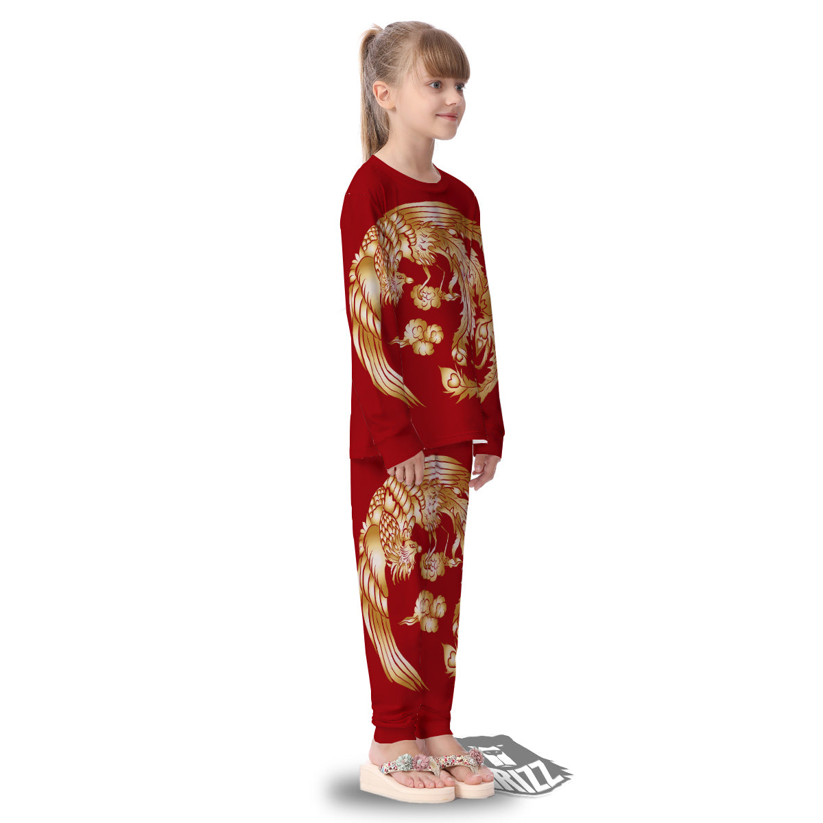 Phoenix Chinese Print Kid's Pajamas-grizzshop