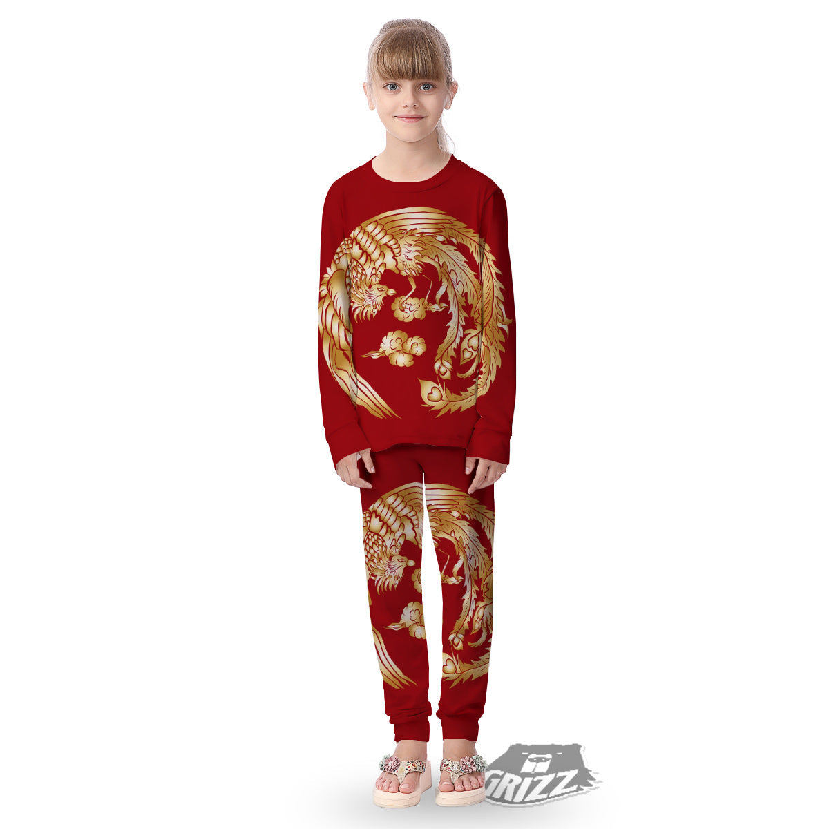 Phoenix Chinese Print Kid's Pajamas-grizzshop