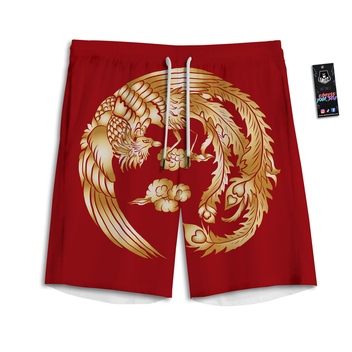 Phoenix Chinese Print Men's Athletic Shorts