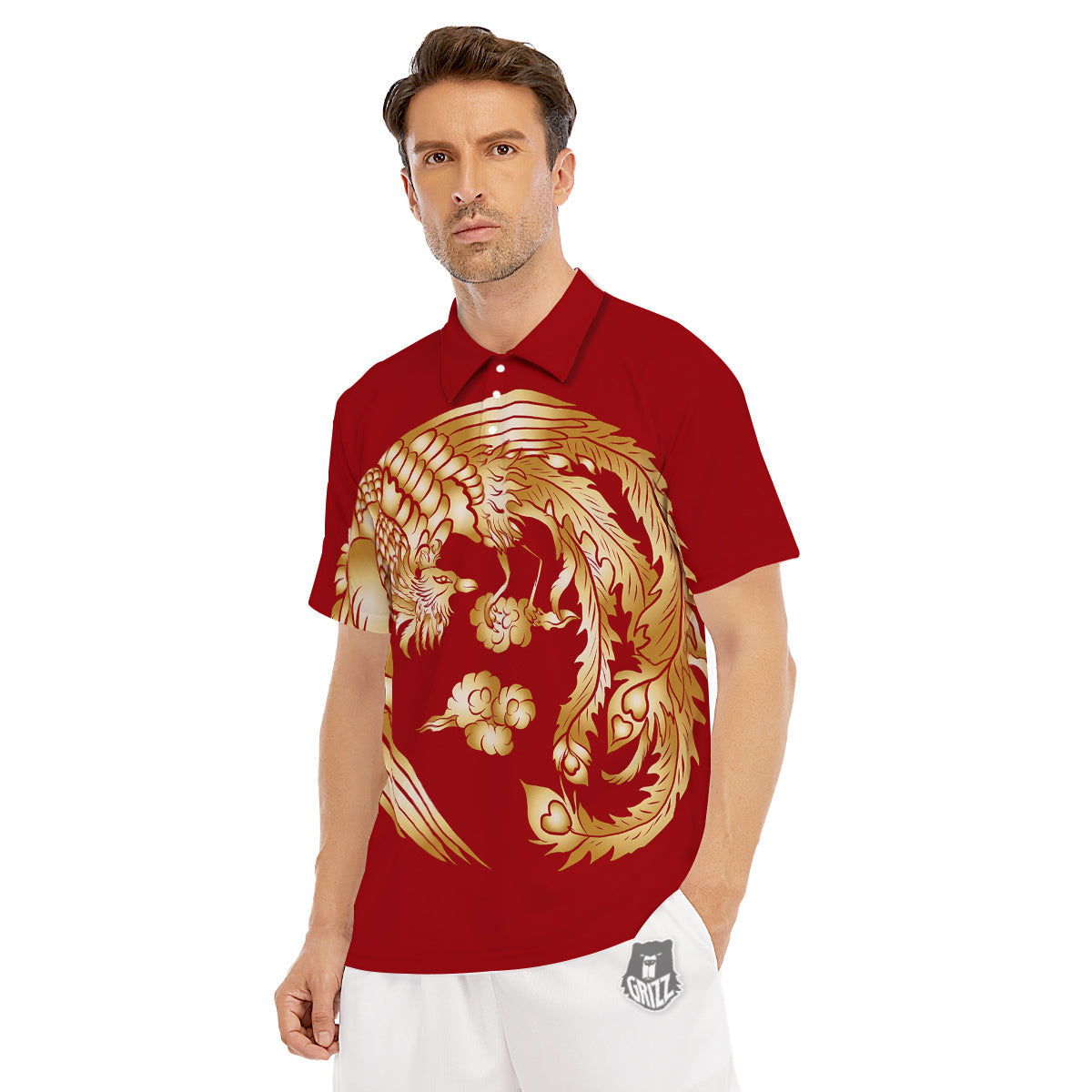 Phoenix Chinese Print Men's Golf Shirts-grizzshop