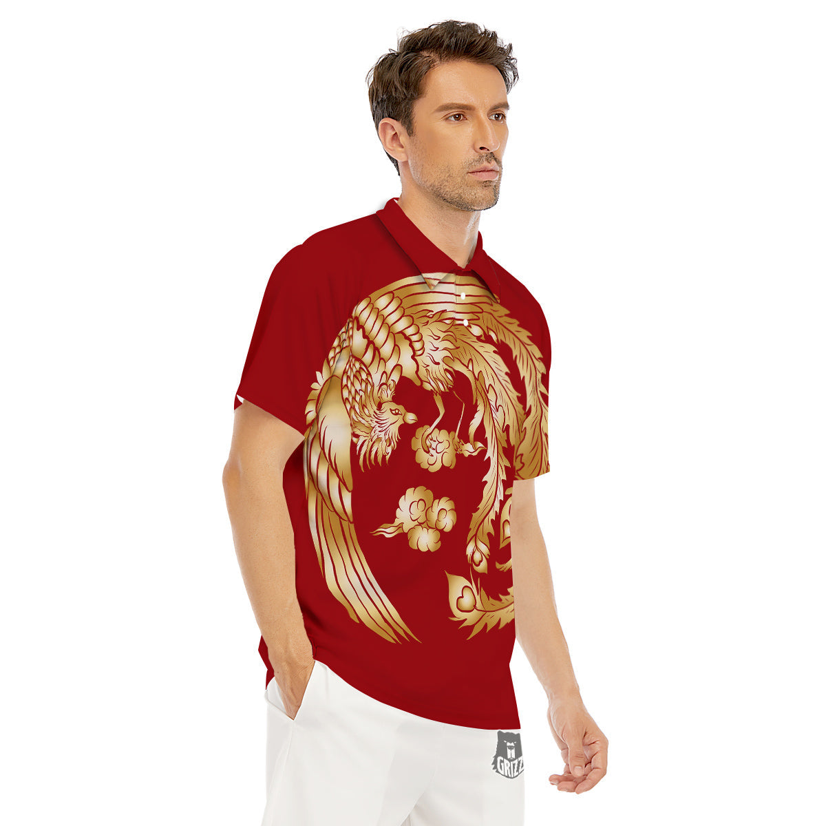 Phoenix Chinese Print Men's Golf Shirts-grizzshop