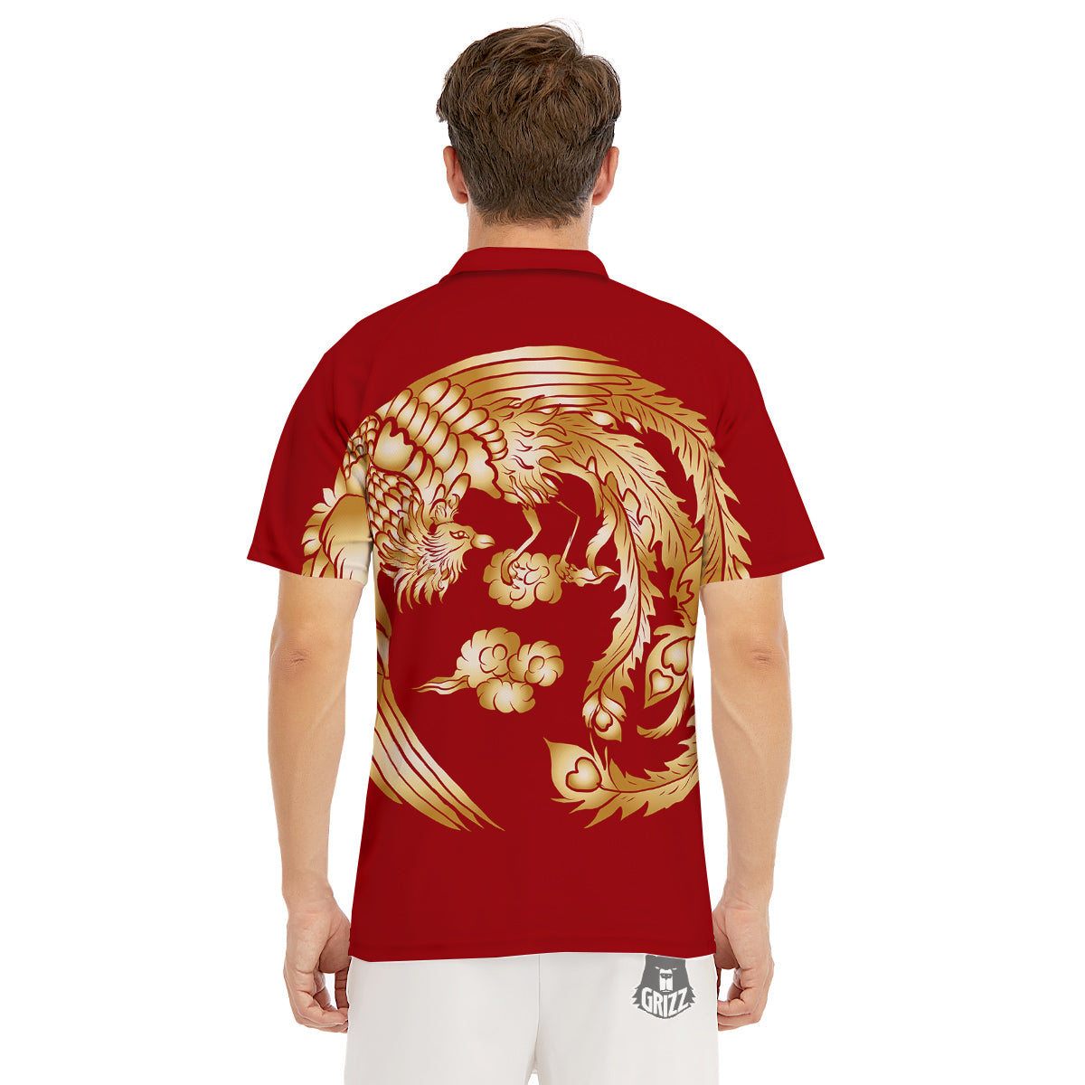 Phoenix Chinese Print Men's Golf Shirts-grizzshop