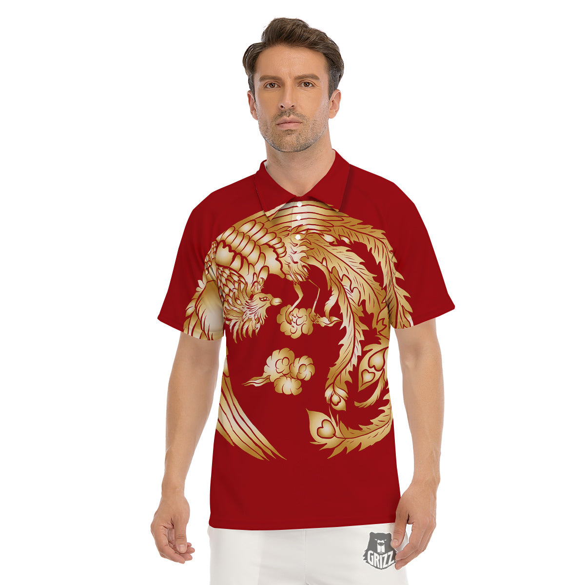 Phoenix Chinese Print Men's Golf Shirts-grizzshop