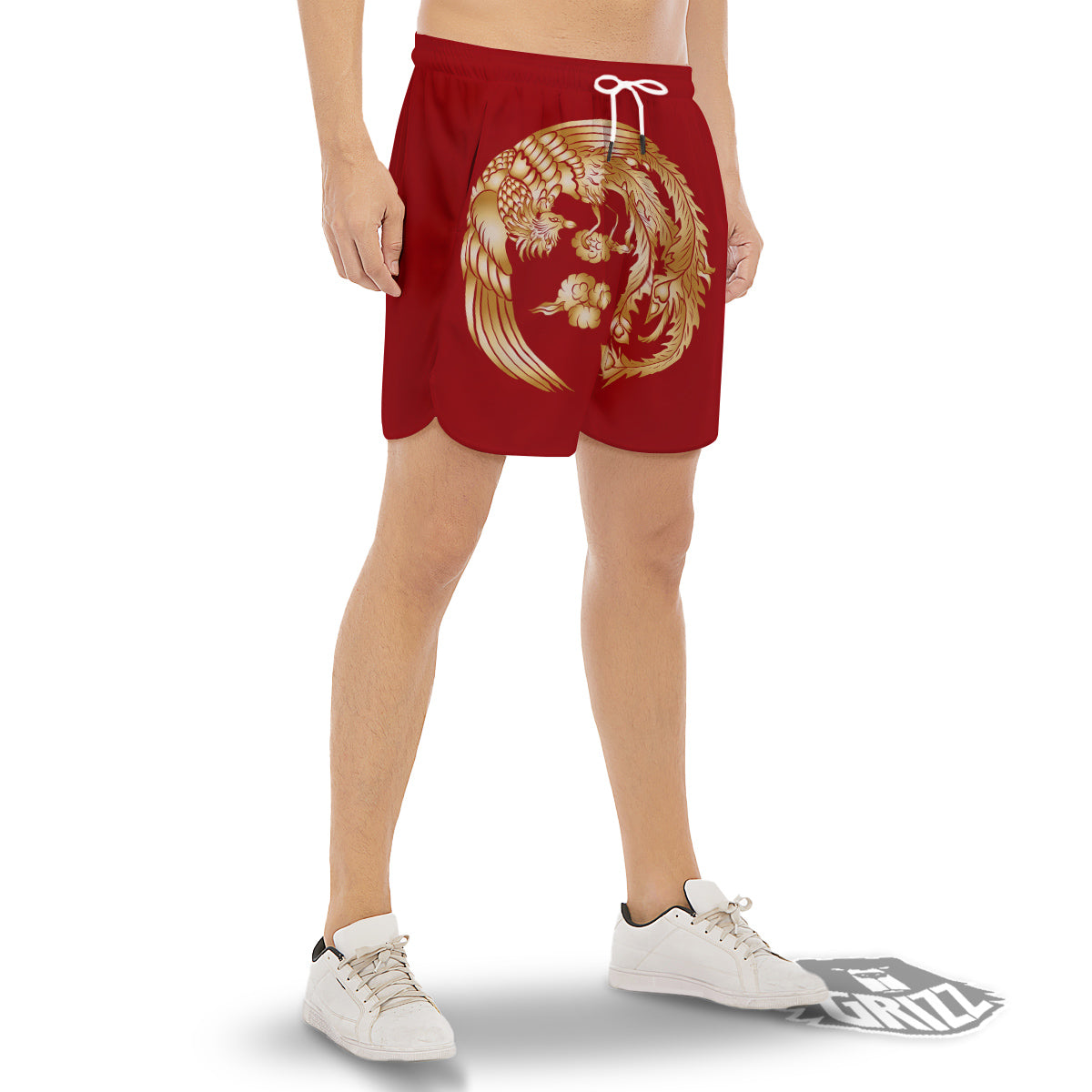Phoenix Chinese Print Men's Gym Shorts-grizzshop