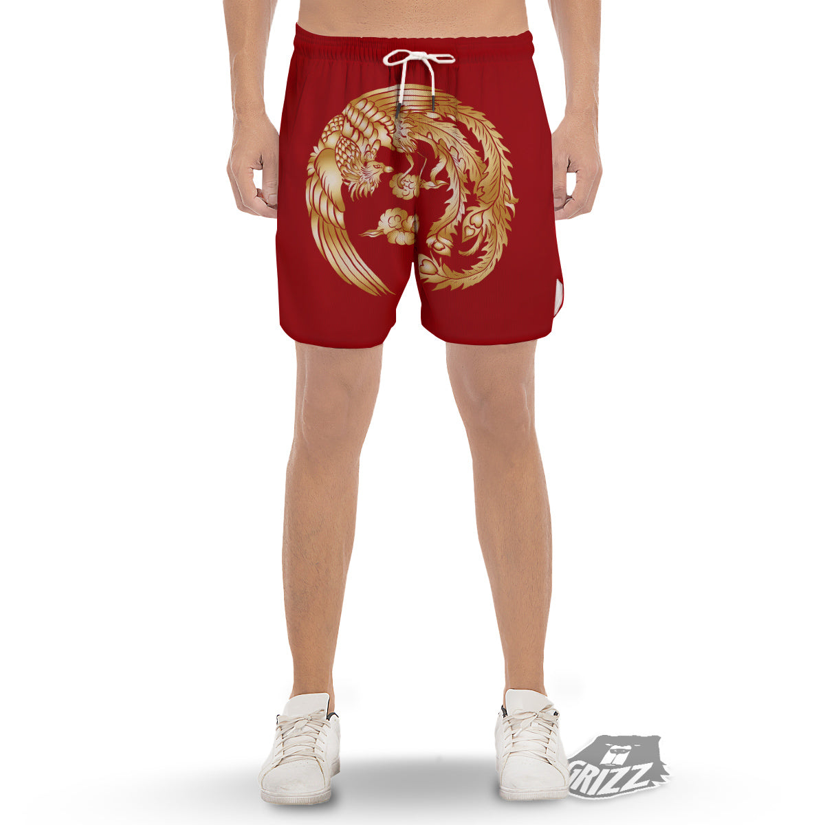 Phoenix Chinese Print Men's Gym Shorts-grizzshop