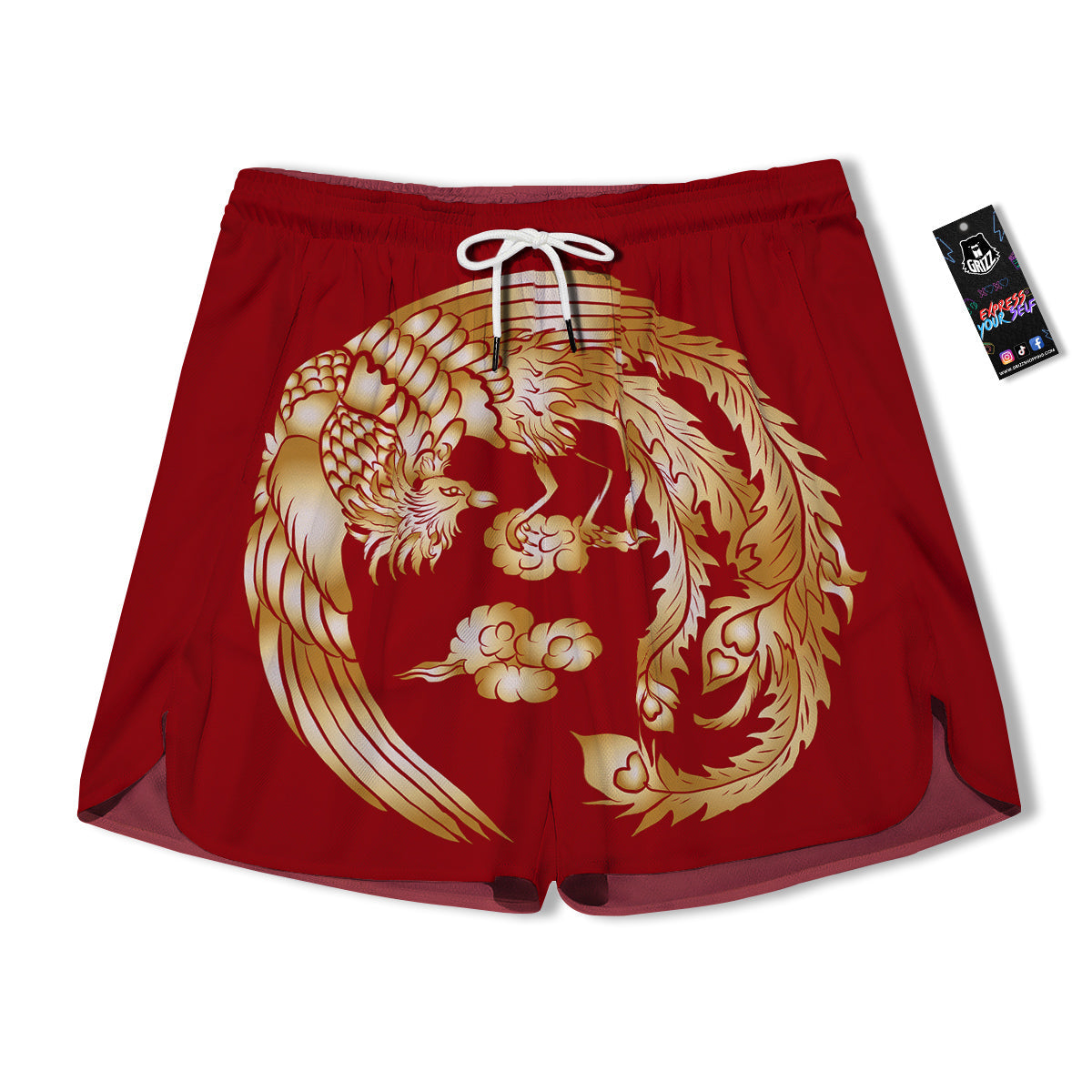 Phoenix Chinese Print Men's Running Shorts-grizzshop