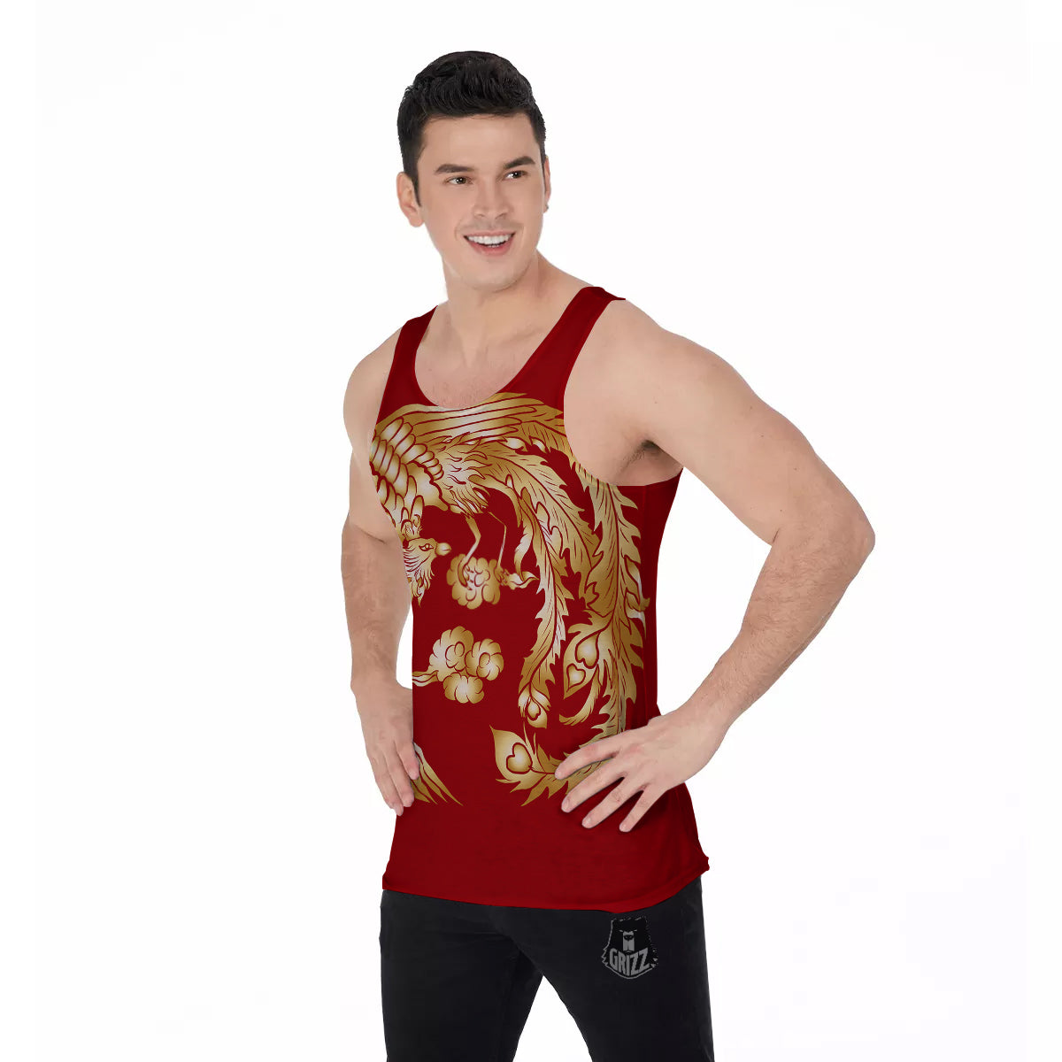 Phoenix Chinese Print Men's Tank Top-grizzshop