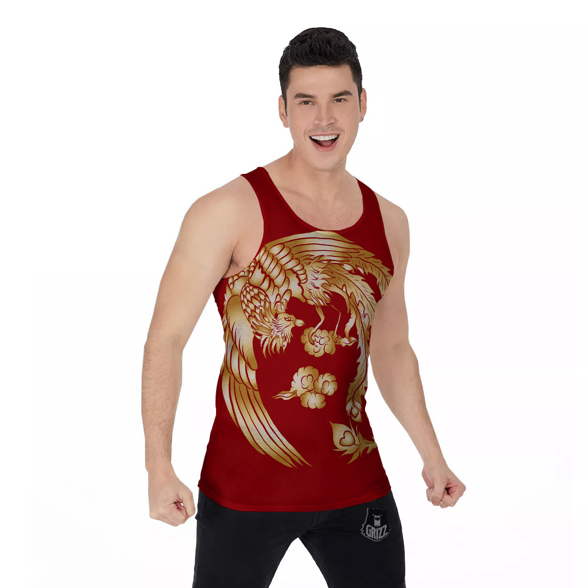 Phoenix Chinese Print Men's Tank Top-grizzshop