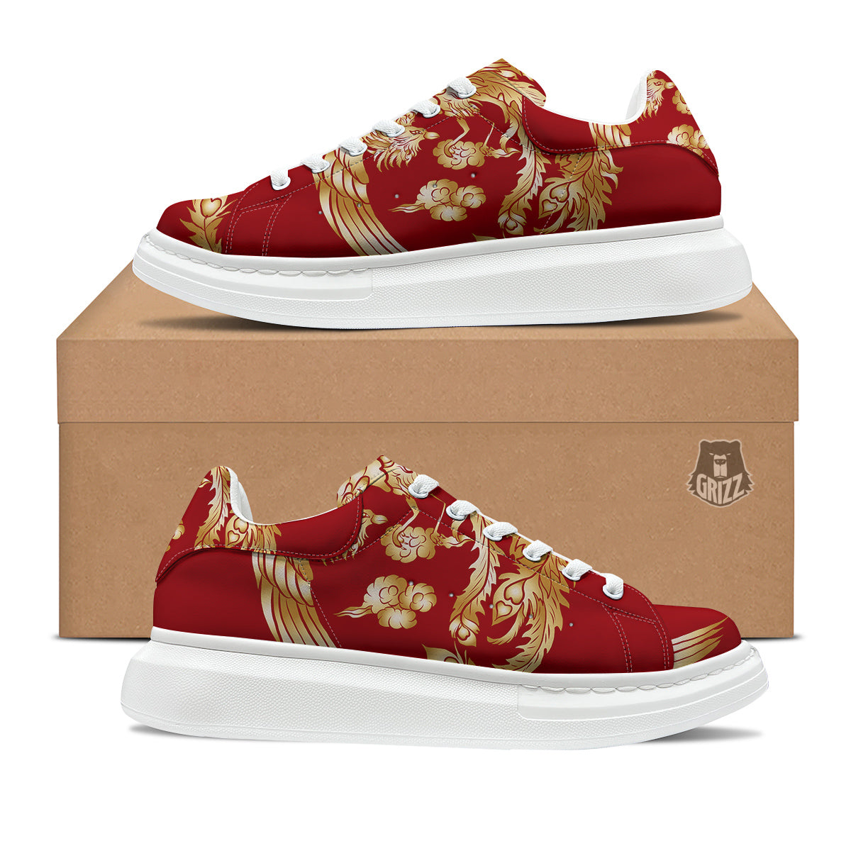 Phoenix Chinese Print Platform Shoes-grizzshop