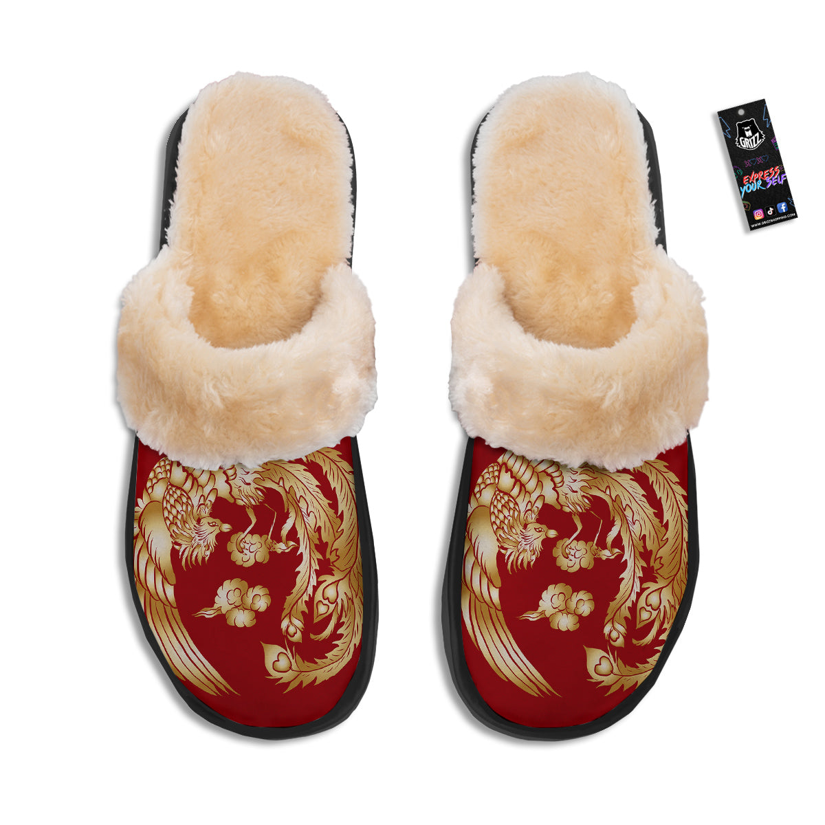 Phoenix Chinese Print Slippers-grizzshop