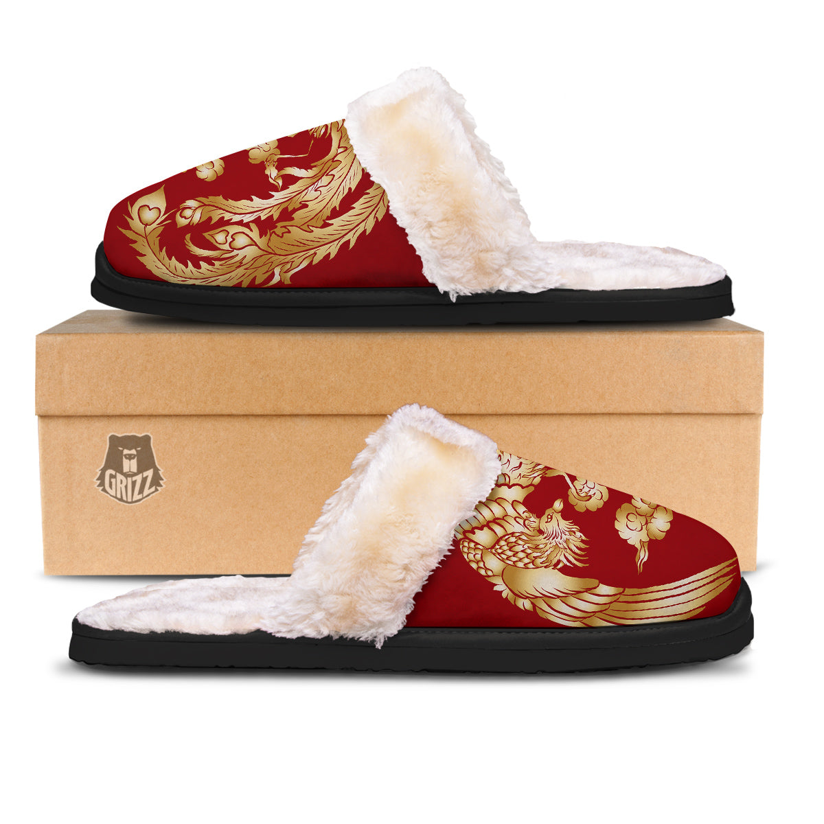 Phoenix Chinese Print Slippers-grizzshop