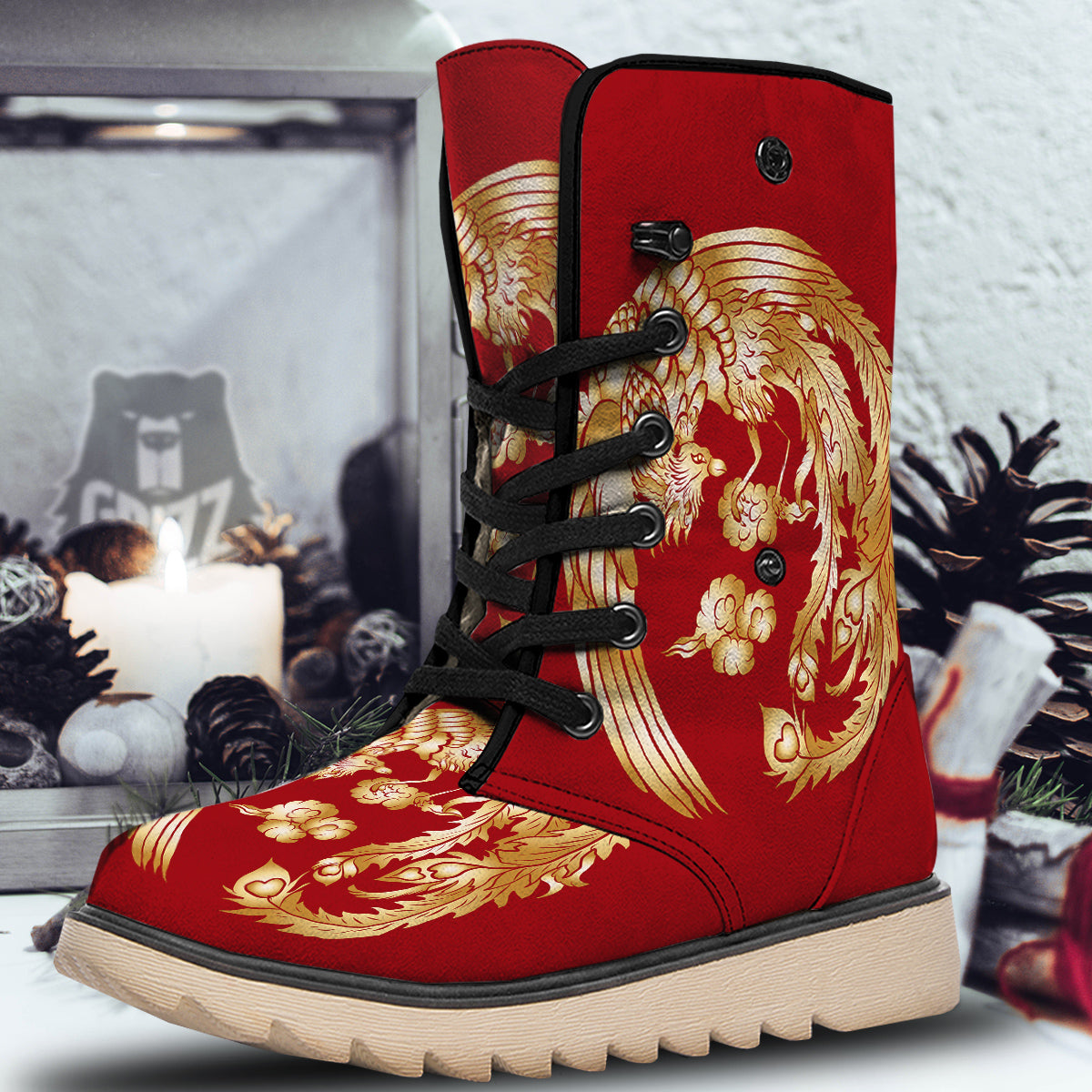Phoenix Chinese Print Snow Boots-grizzshop