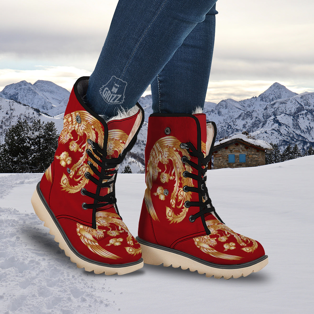 Phoenix Chinese Print Snow Boots-grizzshop