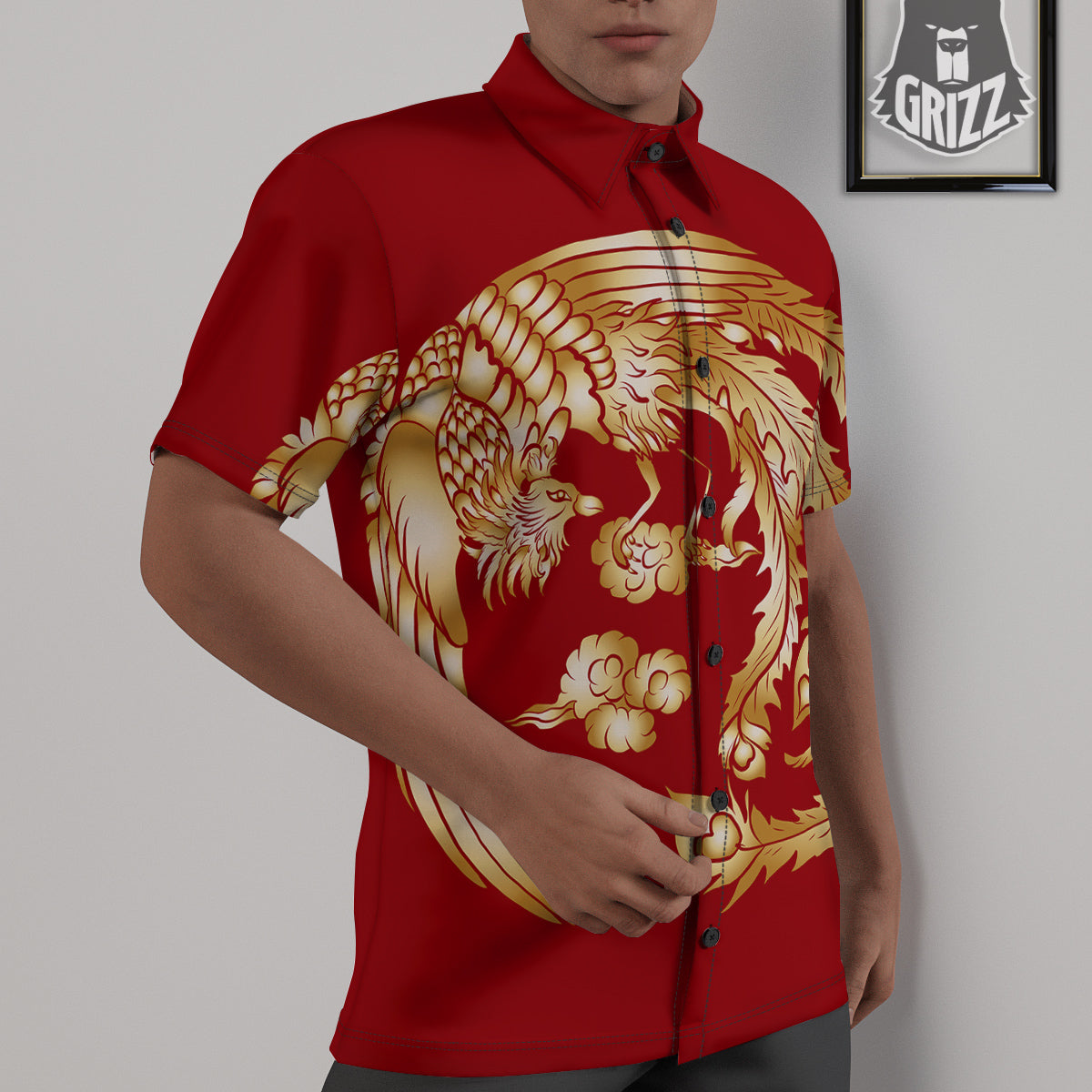 Phoenix Chinese Print Untucked Shirts-grizzshop