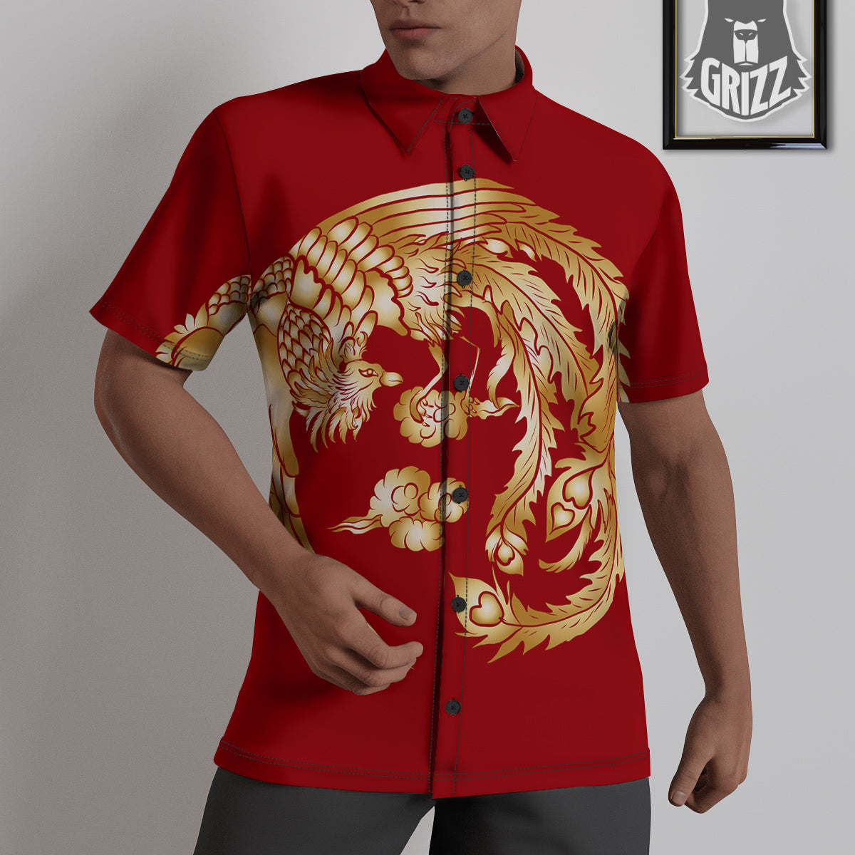 Phoenix Chinese Print Untucked Shirts-grizzshop
