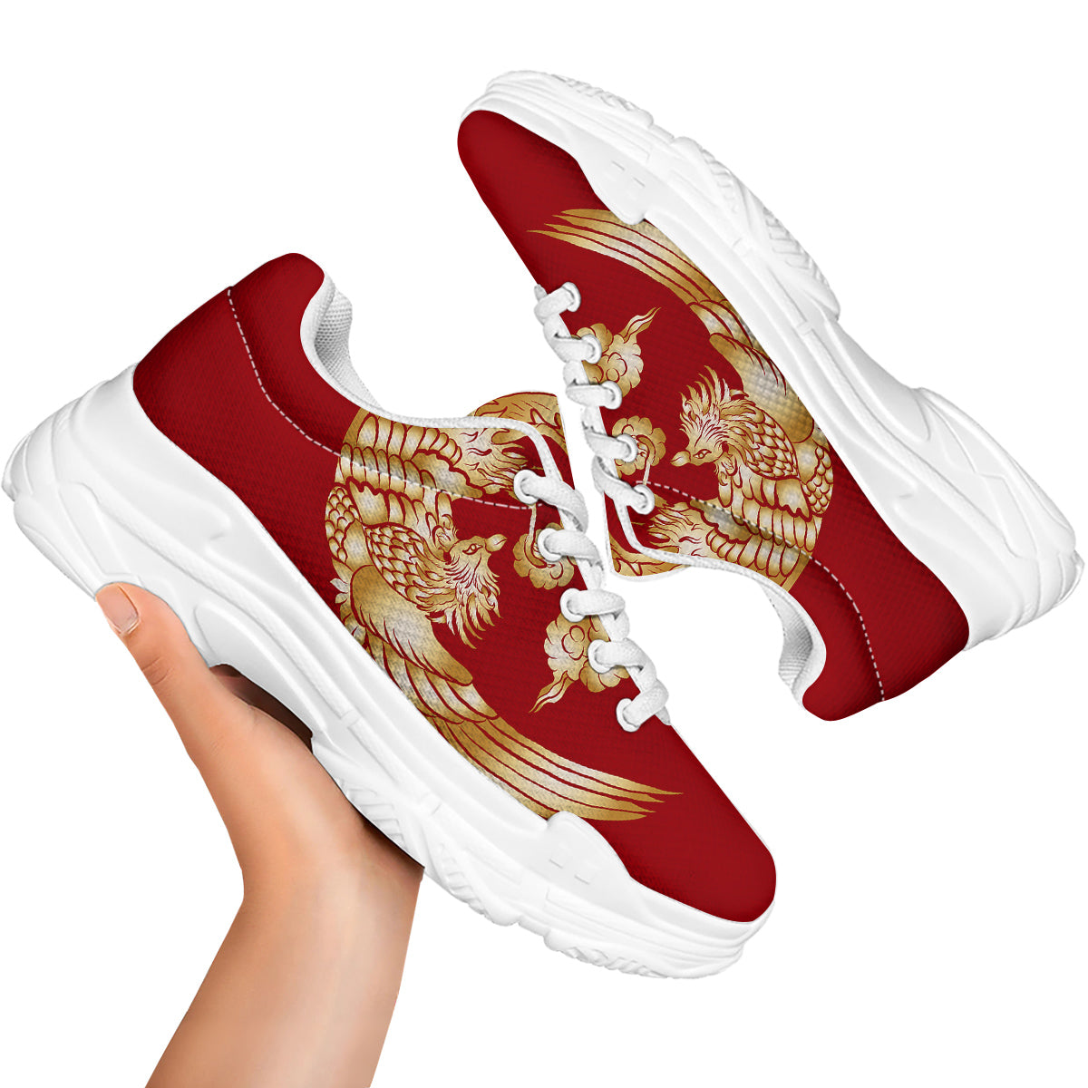 Phoenix Chinese Print White Chunky Shoes-grizzshop