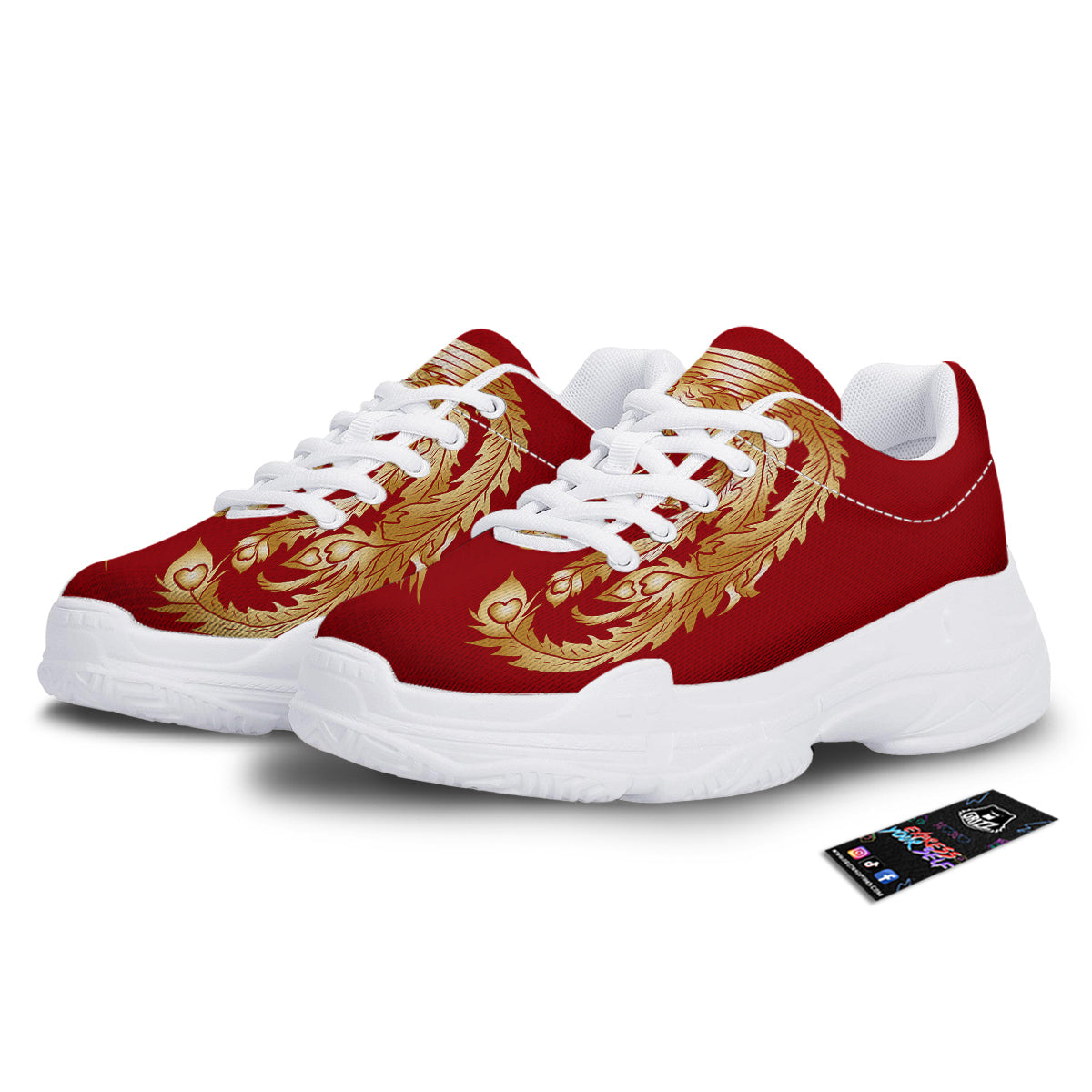 Phoenix Chinese Print White Chunky Shoes-grizzshop