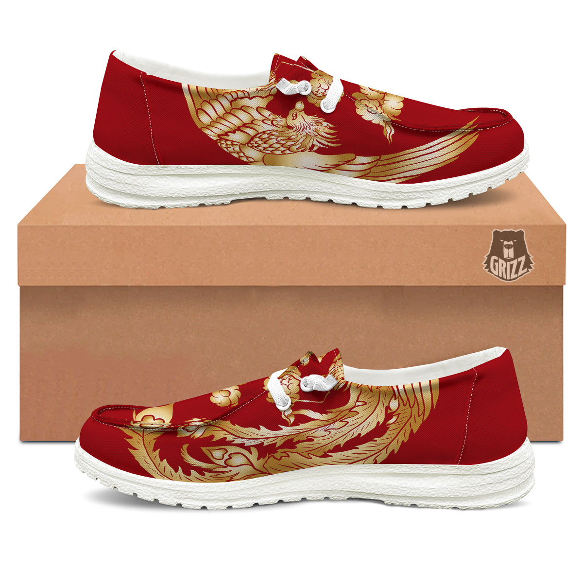 Phoenix Chinese Print White Loafers-grizzshop