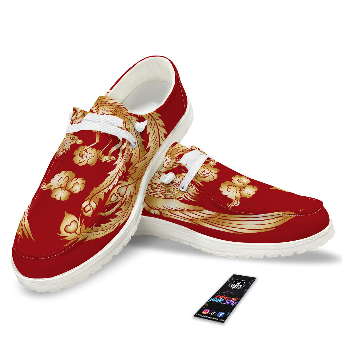 Phoenix Chinese Print White Loafers-grizzshop