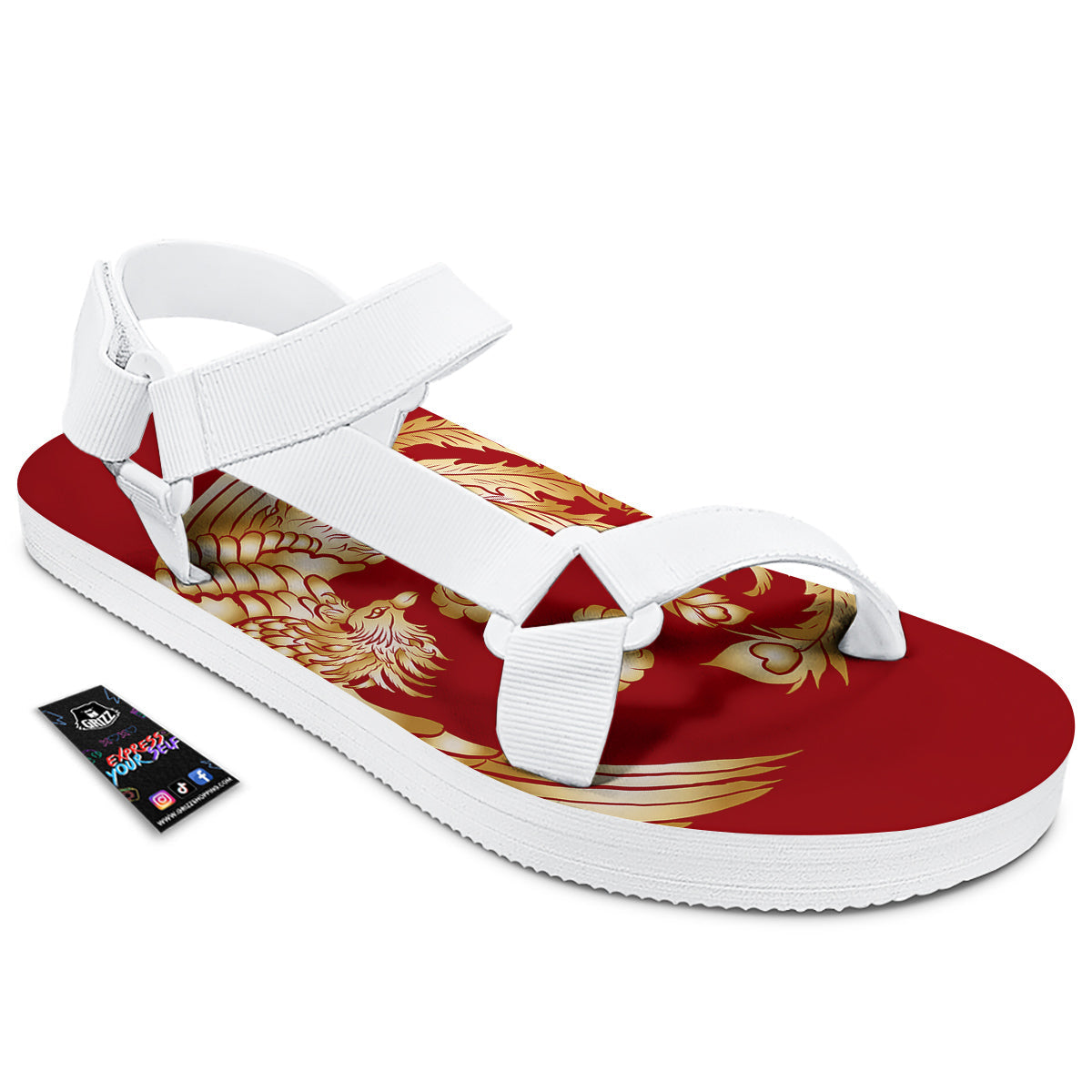 Phoenix Chinese Print White Open Toe Sandals-grizzshop