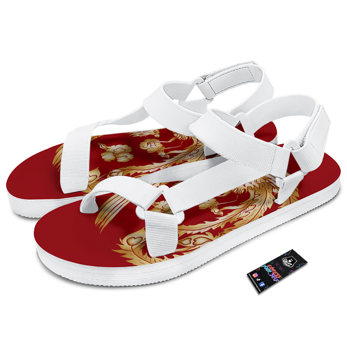 Phoenix Chinese Print White Open Toe Sandals-grizzshop