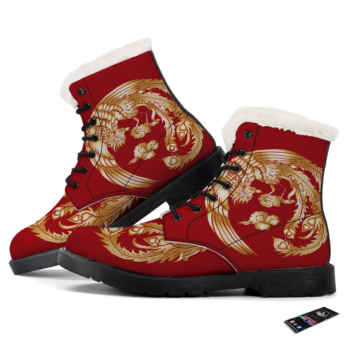 Phoenix Chinese Print Winter Boots-grizzshop