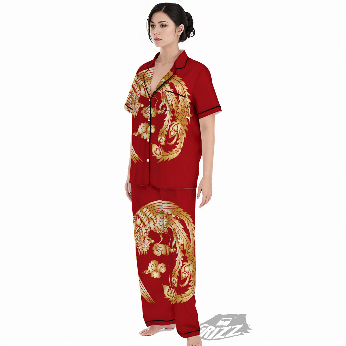 Phoenix Chinese Print Women's Pajamas Set-grizzshop