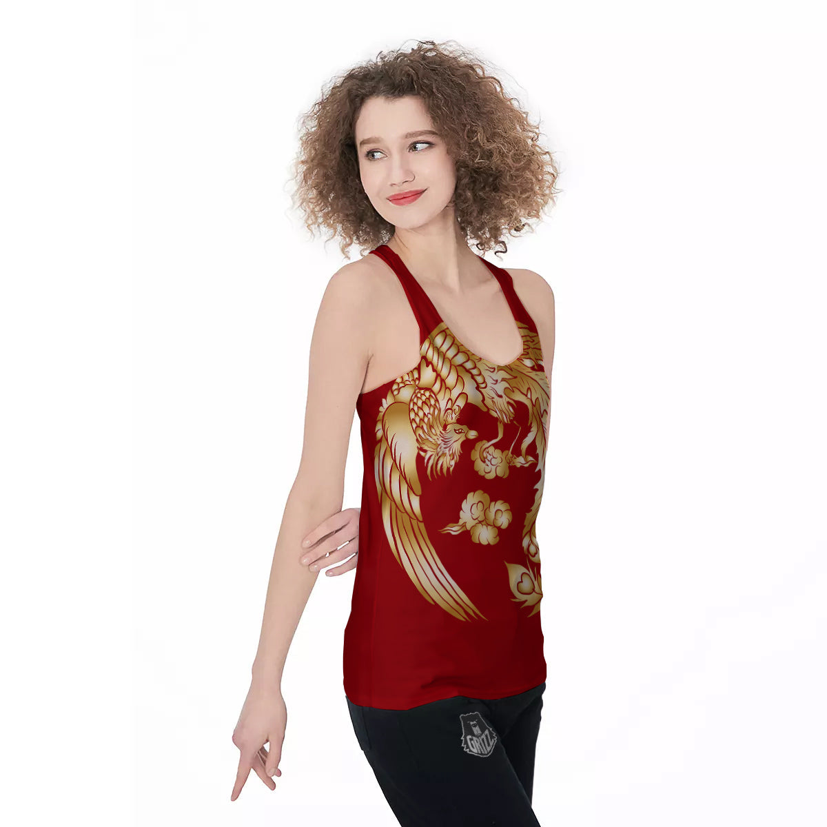 Phoenix Chinese Print Women's Racerback Tank Top-grizzshop
