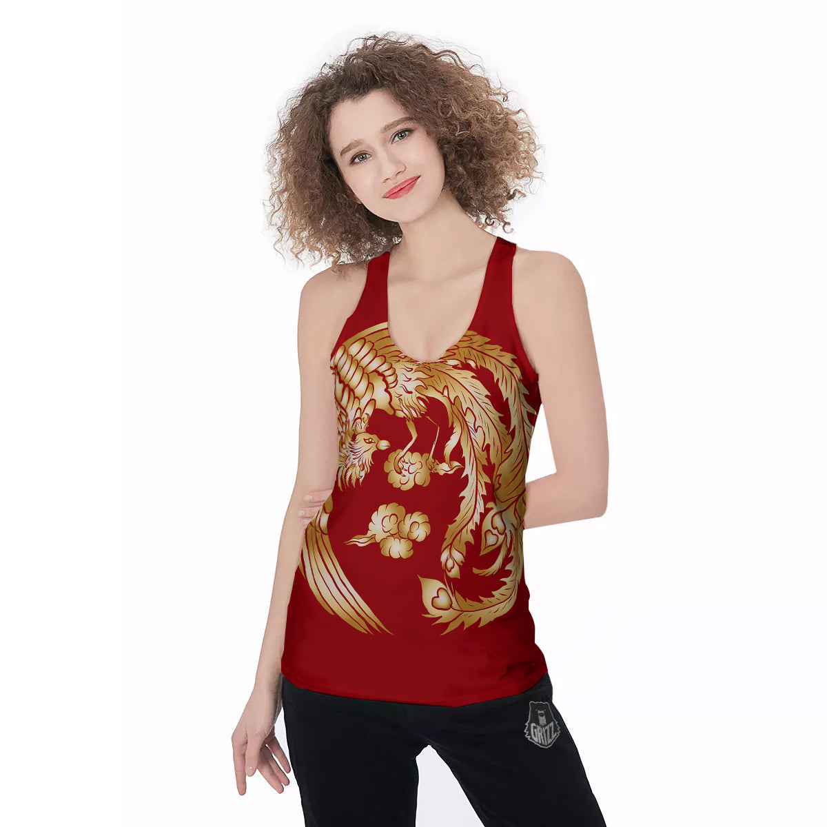 Phoenix Chinese Print Women's Racerback Tank Top-grizzshop