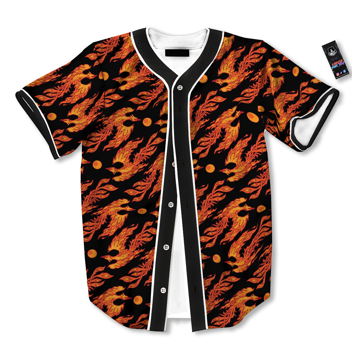 Phoenix Fire On Black Print Pattern Baseball Jersey-grizzshop