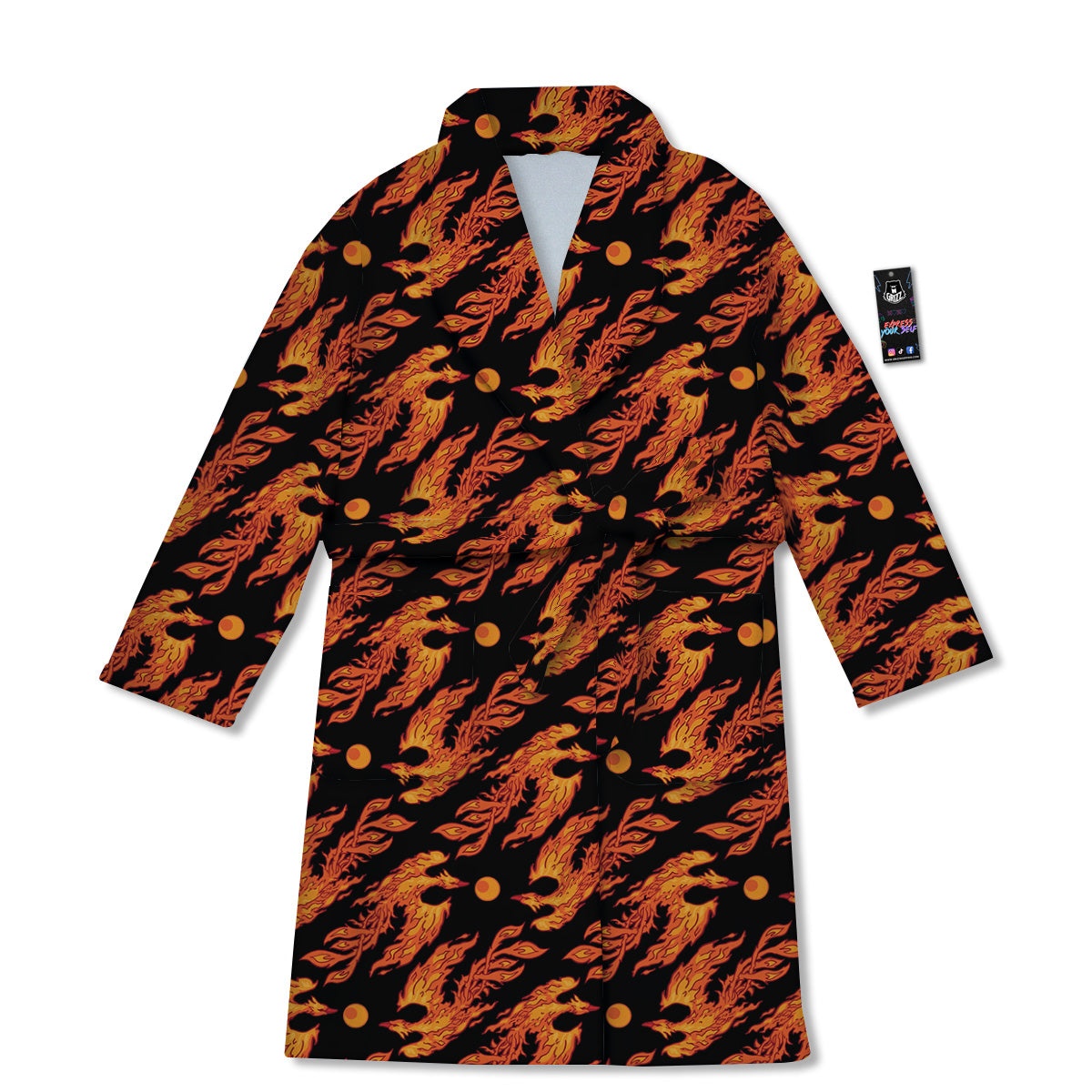 Phoenix Fire On Black Print Pattern Bathrobe-grizzshop