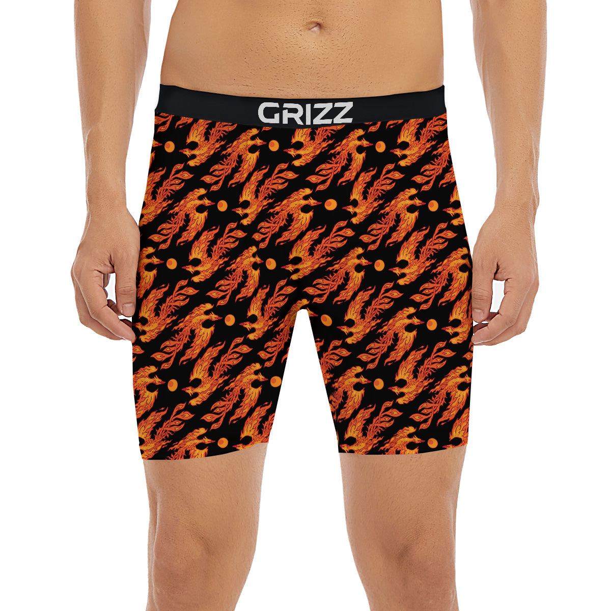Phoenix Fire On Black Print Pattern Boxer Briefs-grizzshop