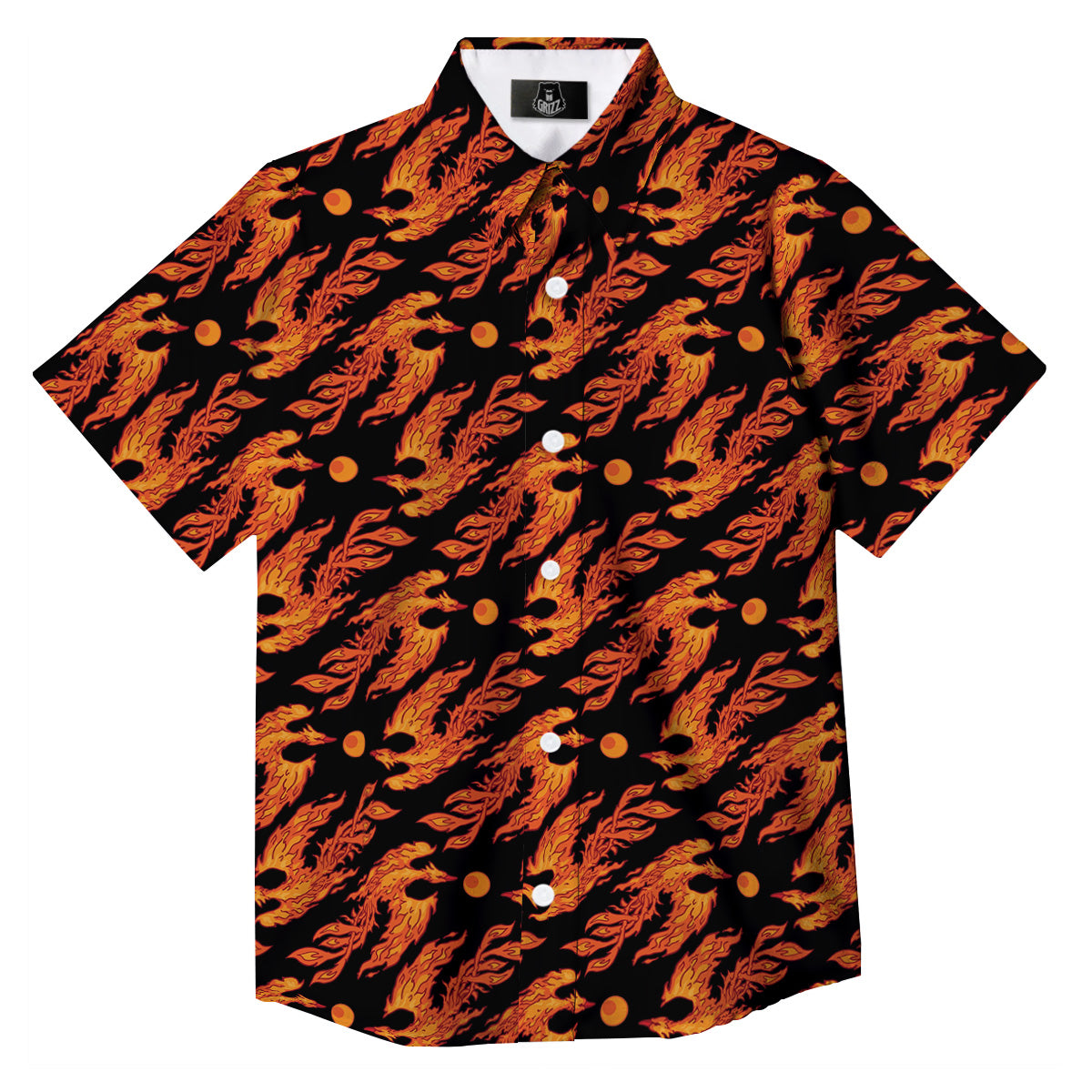 Phoenix Fire On Black Print Pattern Button Up Shirt-grizzshop