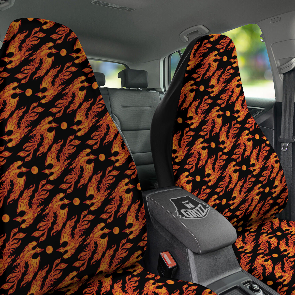 Phoenix Fire On Black Print Pattern Car Seat Covers-grizzshop