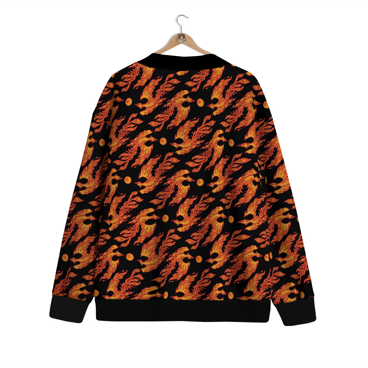 Phoenix Fire On Black Print Pattern Cardigan-grizzshop