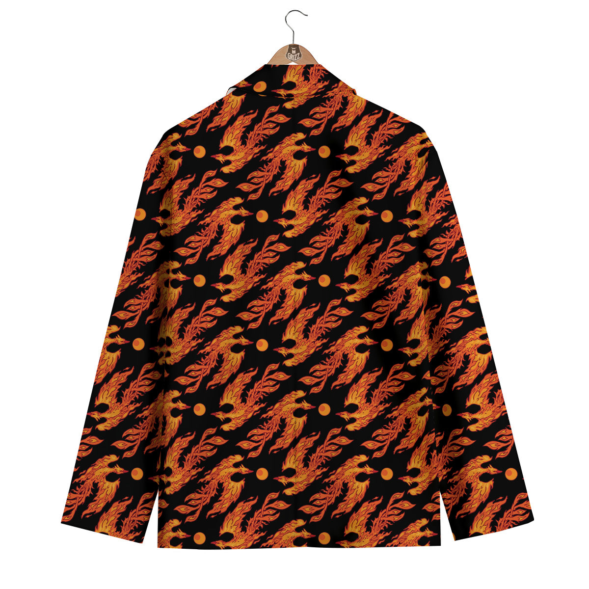 Phoenix Fire On Black Print Pattern Men's Blazer-grizzshop