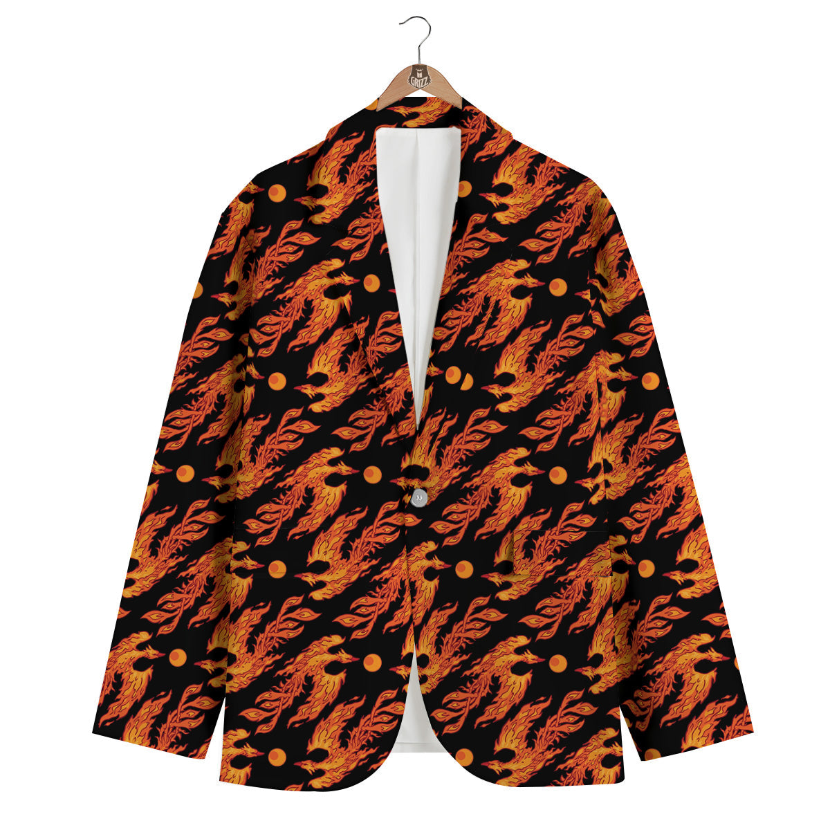 Phoenix Fire On Black Print Pattern Men's Blazer-grizzshop