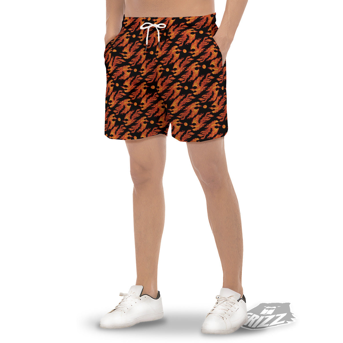 Phoenix Fire On Black Print Pattern Men's Gym Shorts-grizzshop