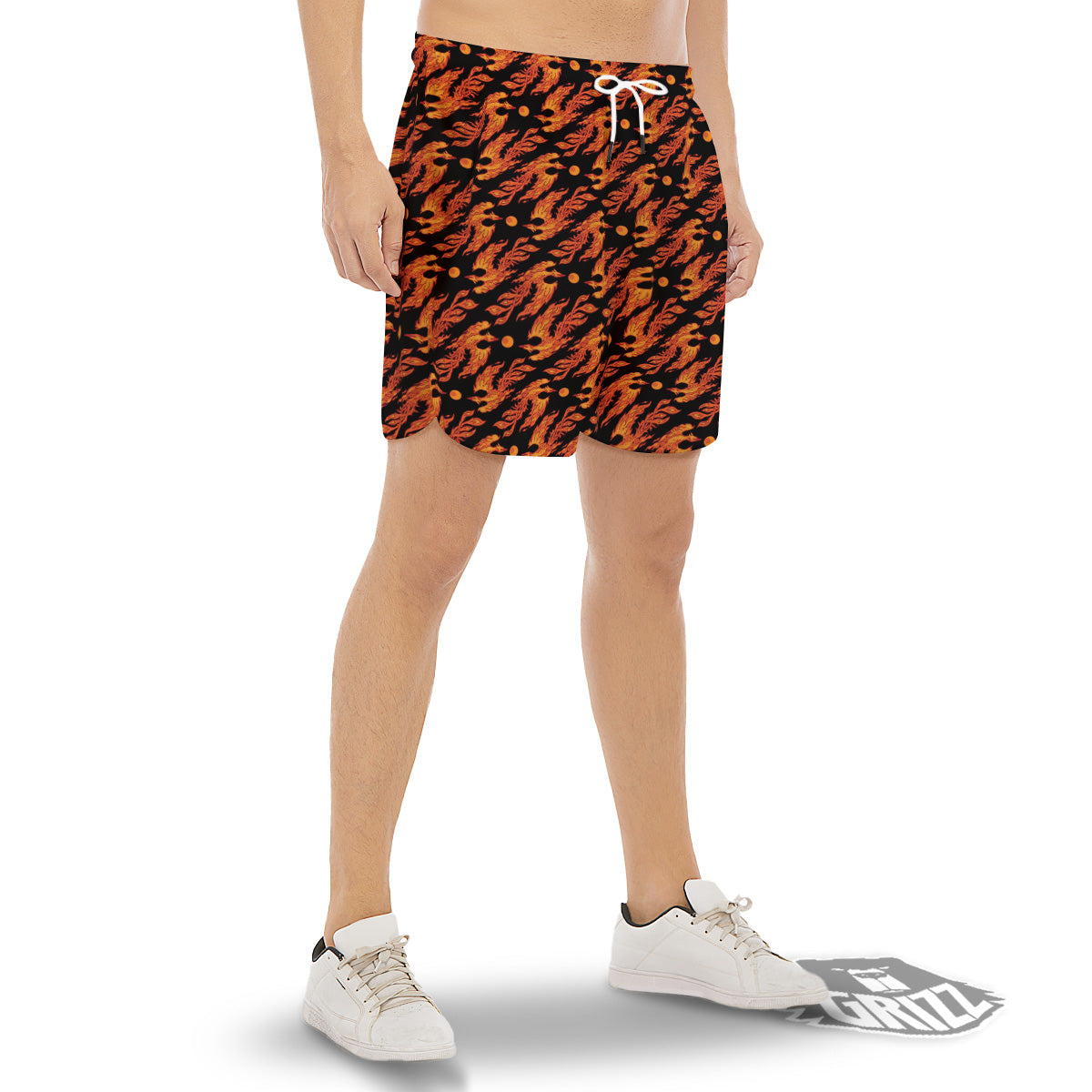 Phoenix Fire On Black Print Pattern Men's Gym Shorts-grizzshop