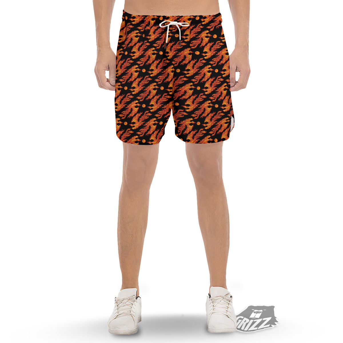 Phoenix Fire On Black Print Pattern Men's Gym Shorts-grizzshop