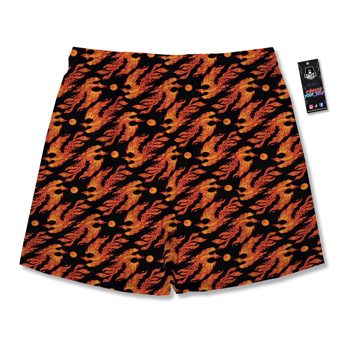 Phoenix Fire On Black Print Pattern Men's Running Shorts-grizzshop