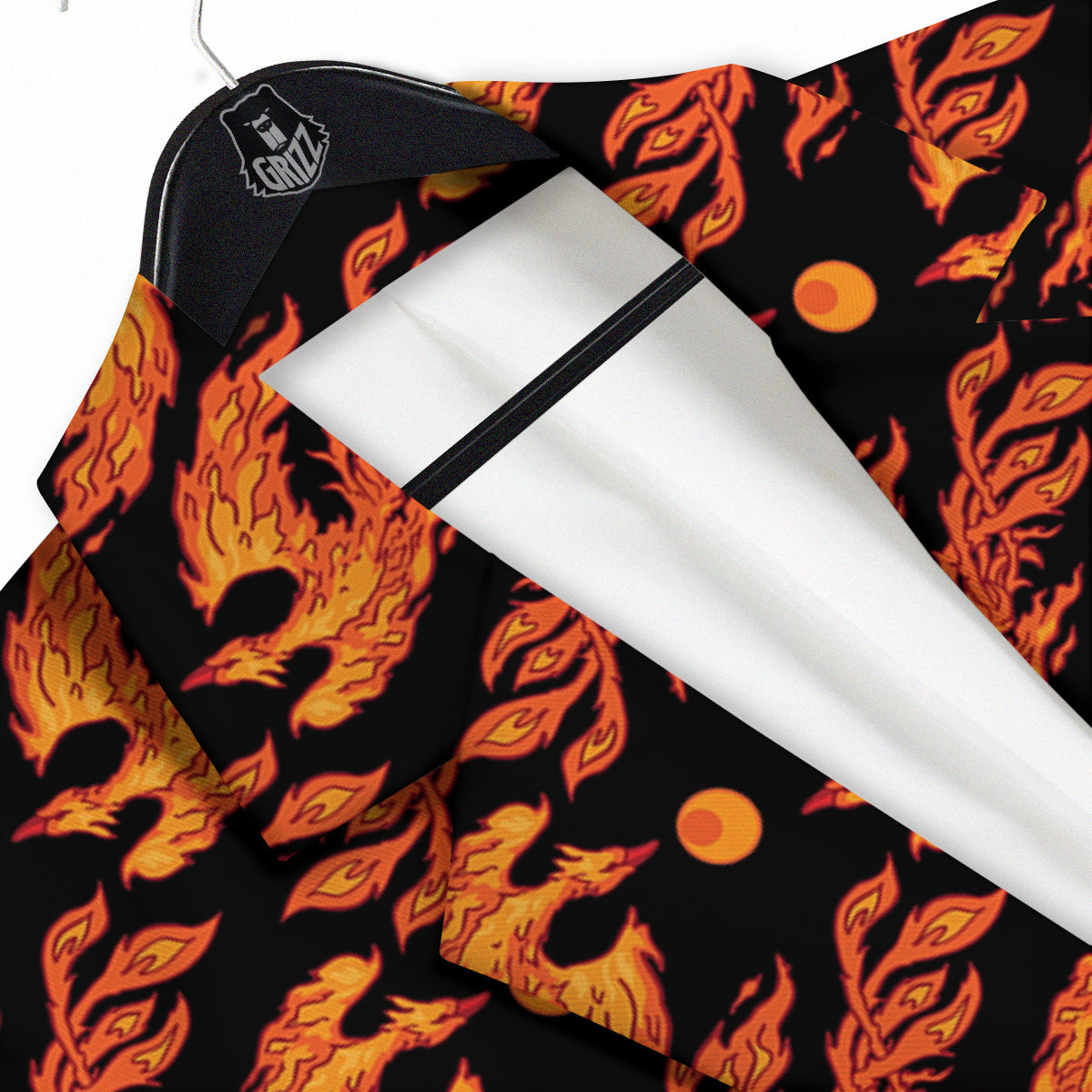 Phoenix Fire On Black Print Pattern Men's Sport Coat-grizzshop