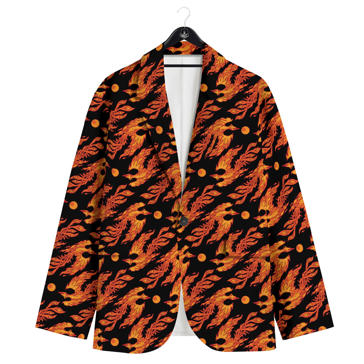 Phoenix Fire On Black Print Pattern Men's Sport Coat-grizzshop