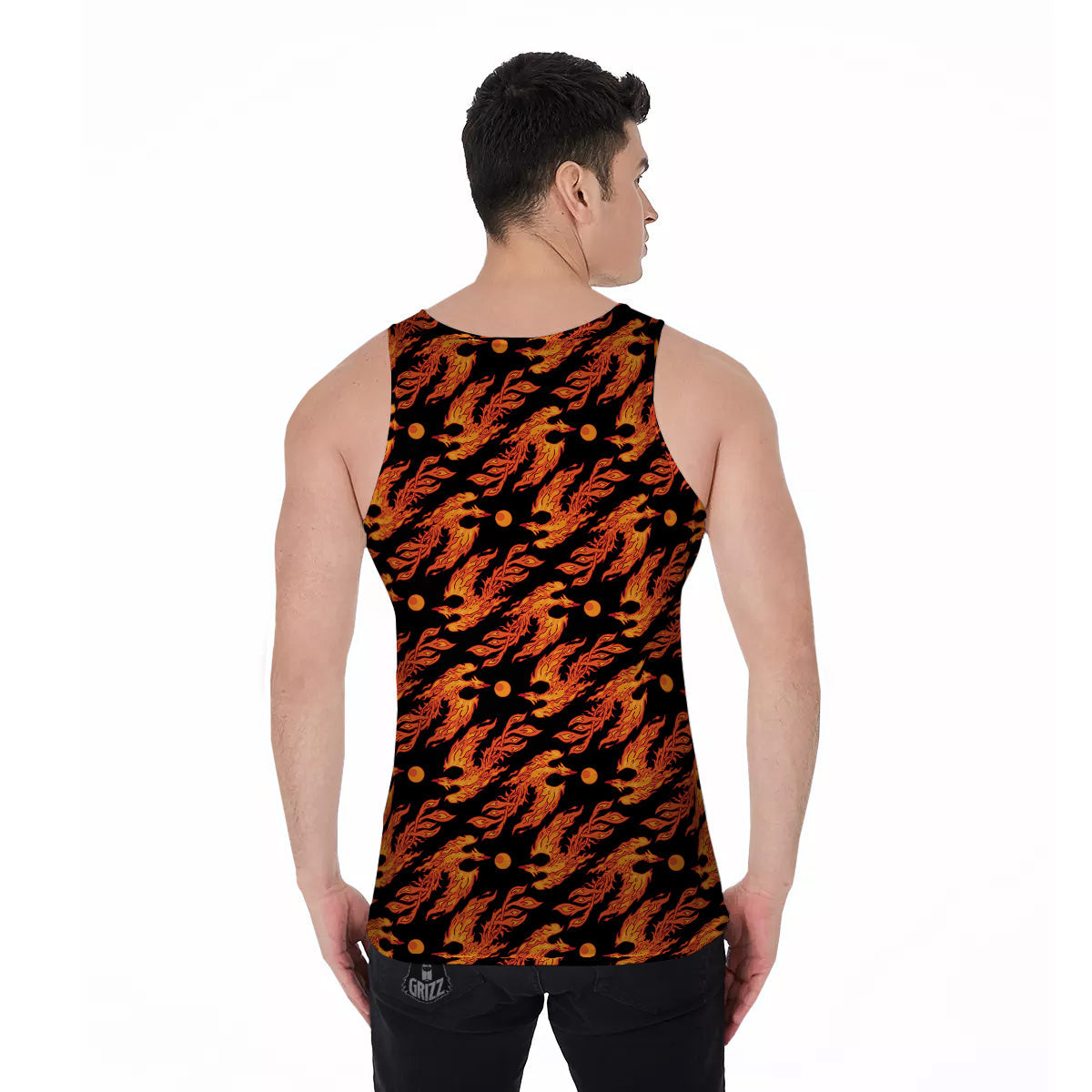 Phoenix Fire On Black Print Pattern Men's Tank Top-grizzshop