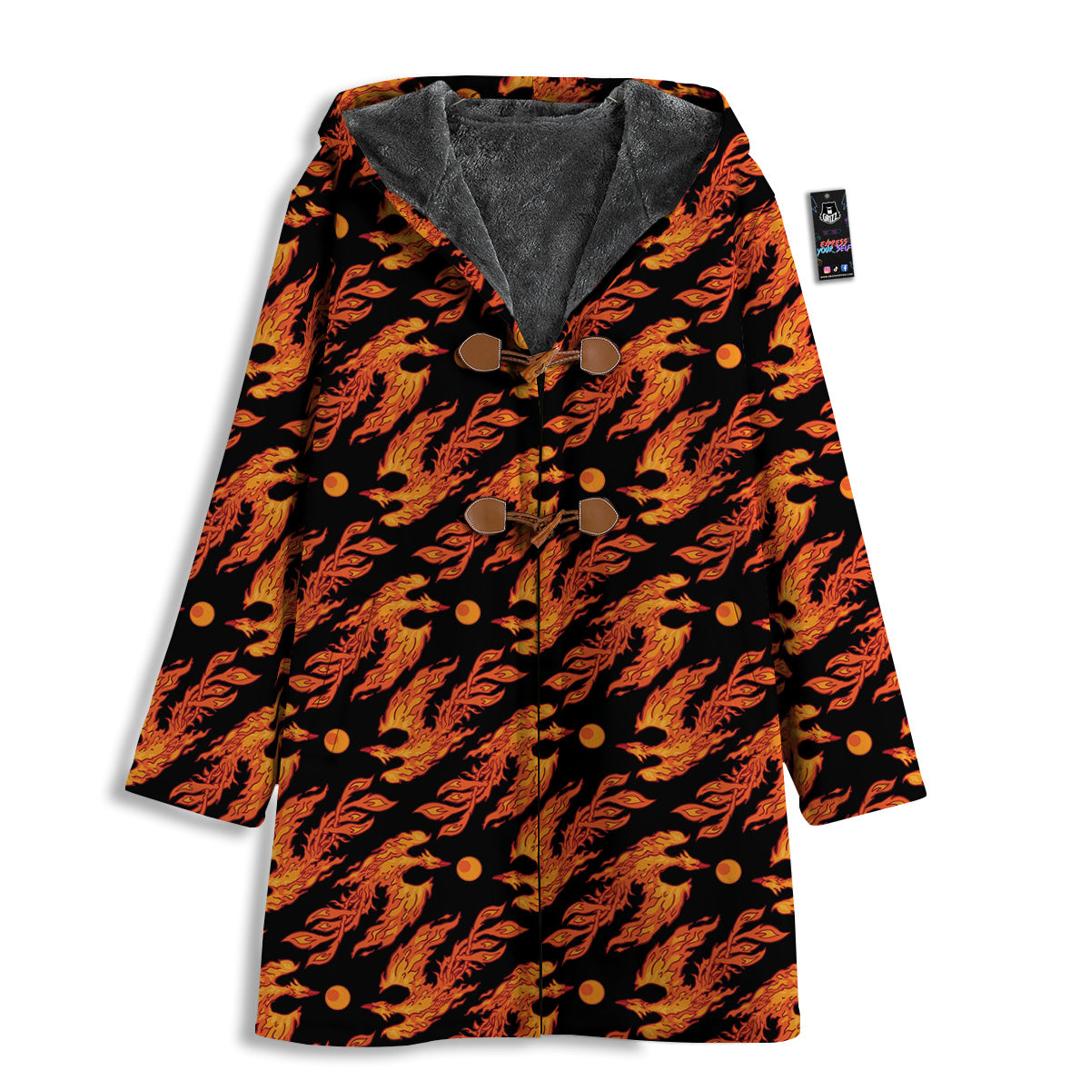 Phoenix Fire On Black Print Pattern Men's Windbreaker Jacket-grizzshop